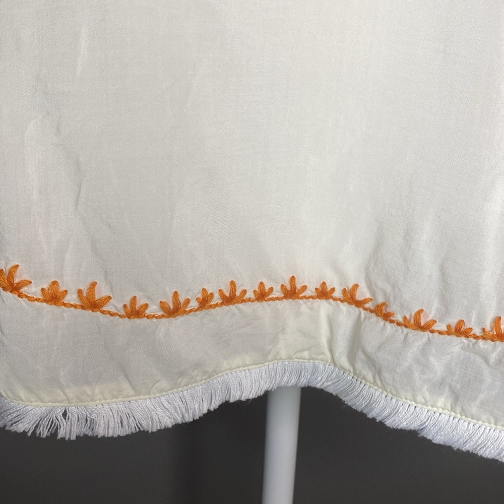 Love Stitch Cream Embroidered Fringe 3/4 Sleeve Bohemian Blouse - Size S - Picture 5 of 8